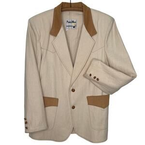 Vintage Pioneer Wear USA Cream canvas western coat tan corduroy collar Medium